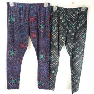 No Boundaries Elastic Waist Womens Snowflake Print Pack of 2 Legging Sz XL 15-17